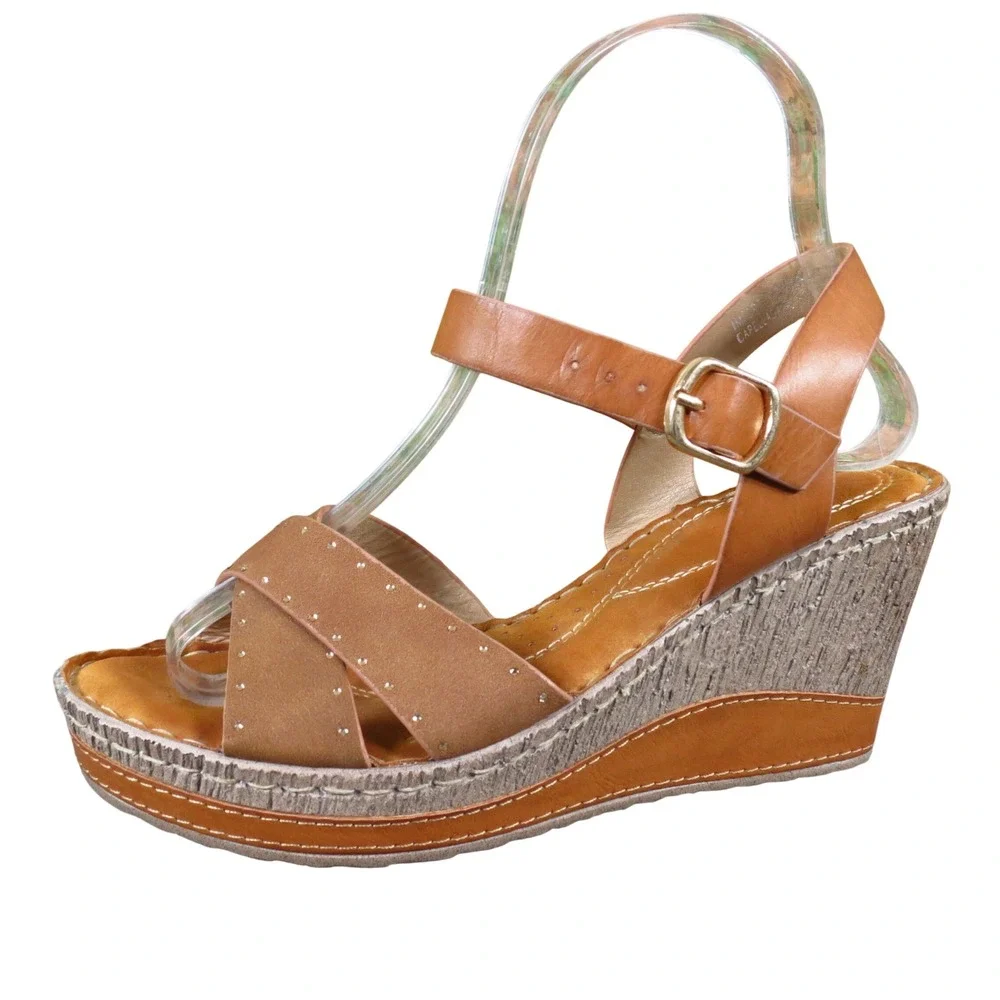 Miss Colomba Capella Women Wedge Sandals Size 36 Summer Platform Brown Strappy